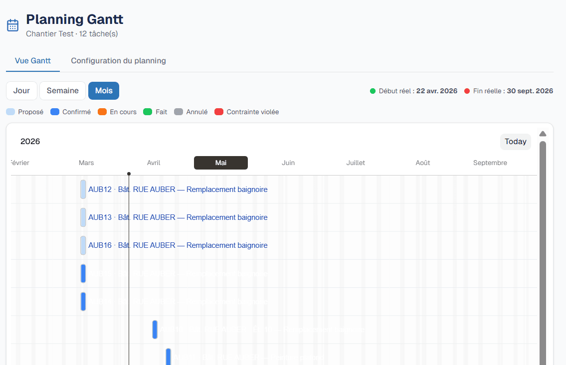 BatiSync Module 2 — planning Gantt et suivi de chantier